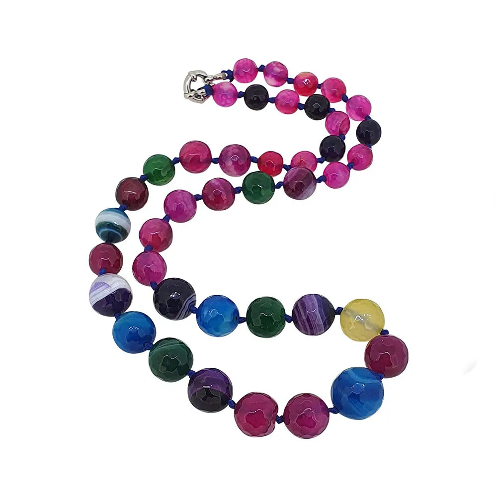 Women's 6-14MM Natural Gemstone Beaded Necklace | Gemstone choice: Amethyst, Rose Quartz, Blue Turquoise, Green Agate, Blue Lapis Lazuli, Black, Pink Agate