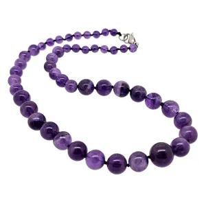 Women's 6-14MM Natural Gemstone Beaded Necklace | Gemstone choice: Amethyst, Rose Quartz, Blue Turquoise, Green Agate, Blue Lapis Lazuli, Black, Pink Agate