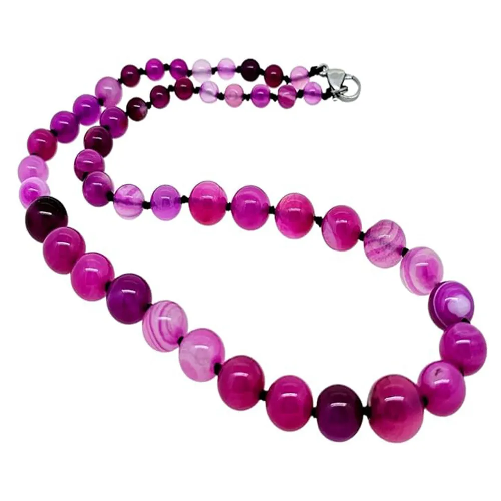 Women's 6-14MM Natural Gemstone Beaded Necklace | Gemstone choice: Amethyst, Rose Quartz, Blue Turquoise, Green Agate, Blue Lapis Lazuli, Black, Pink Agate