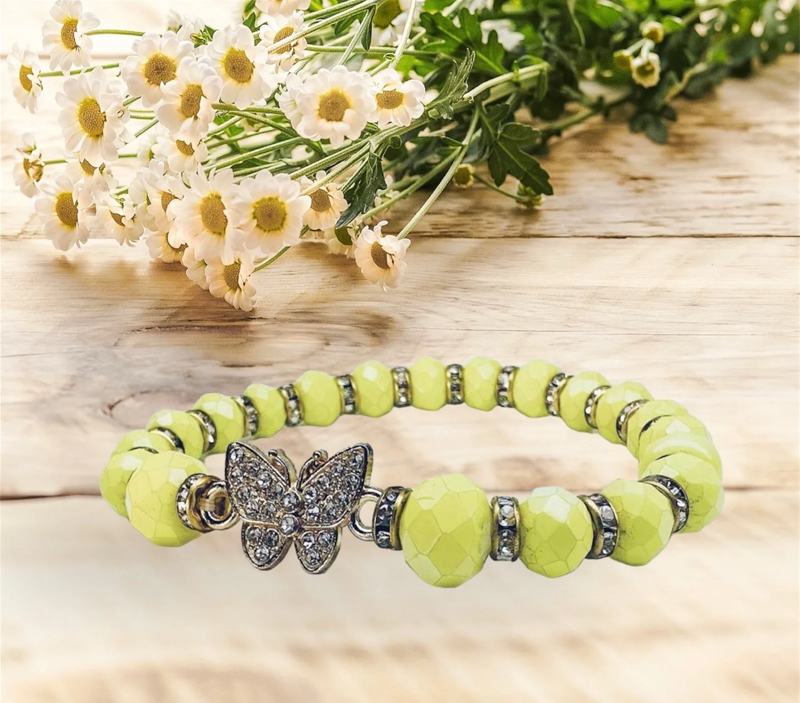 Yellow Beaded Butterfly Charm Bracelet