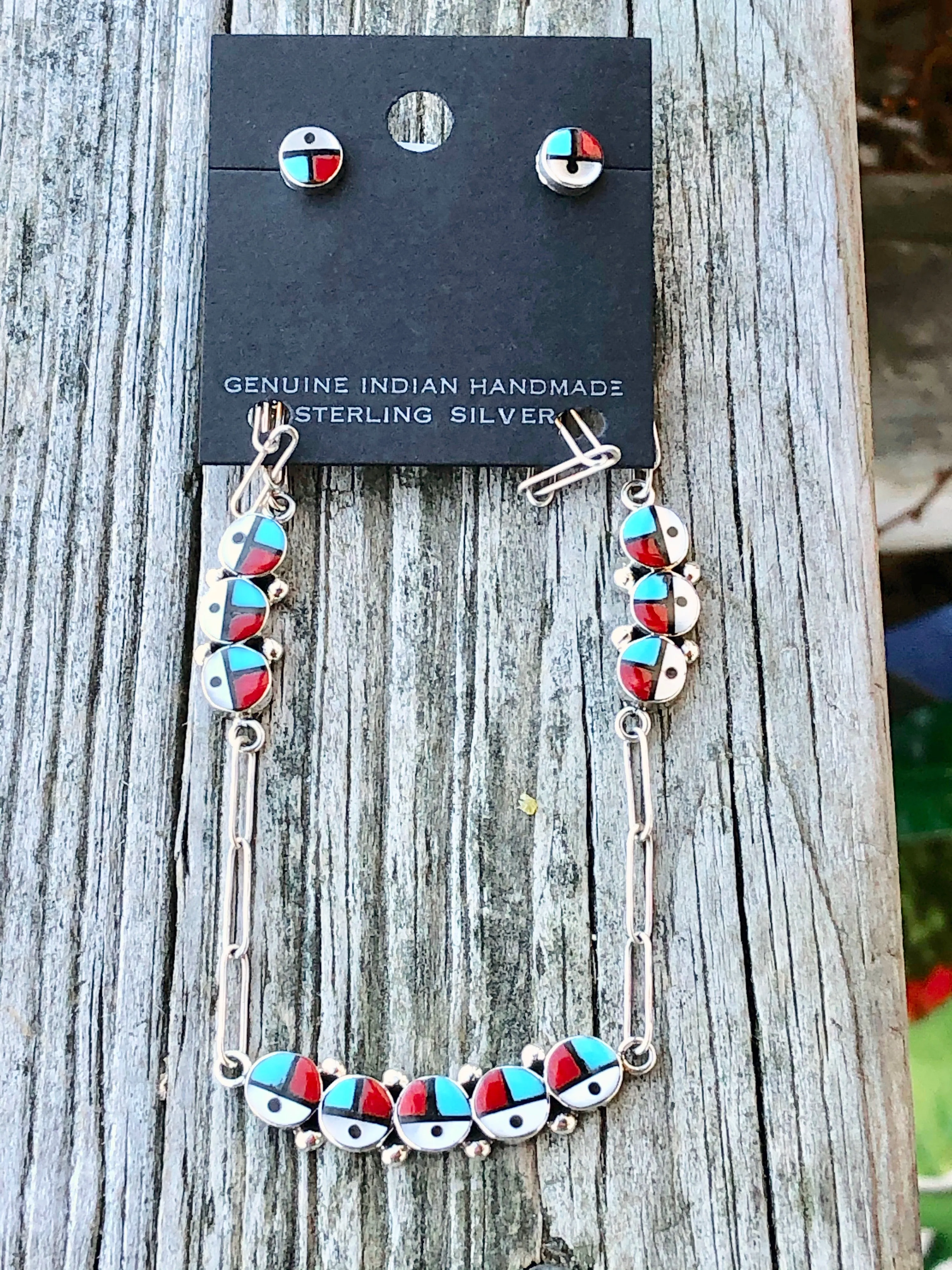 Zuni Sun Necklace and stud Sterling Silver Set